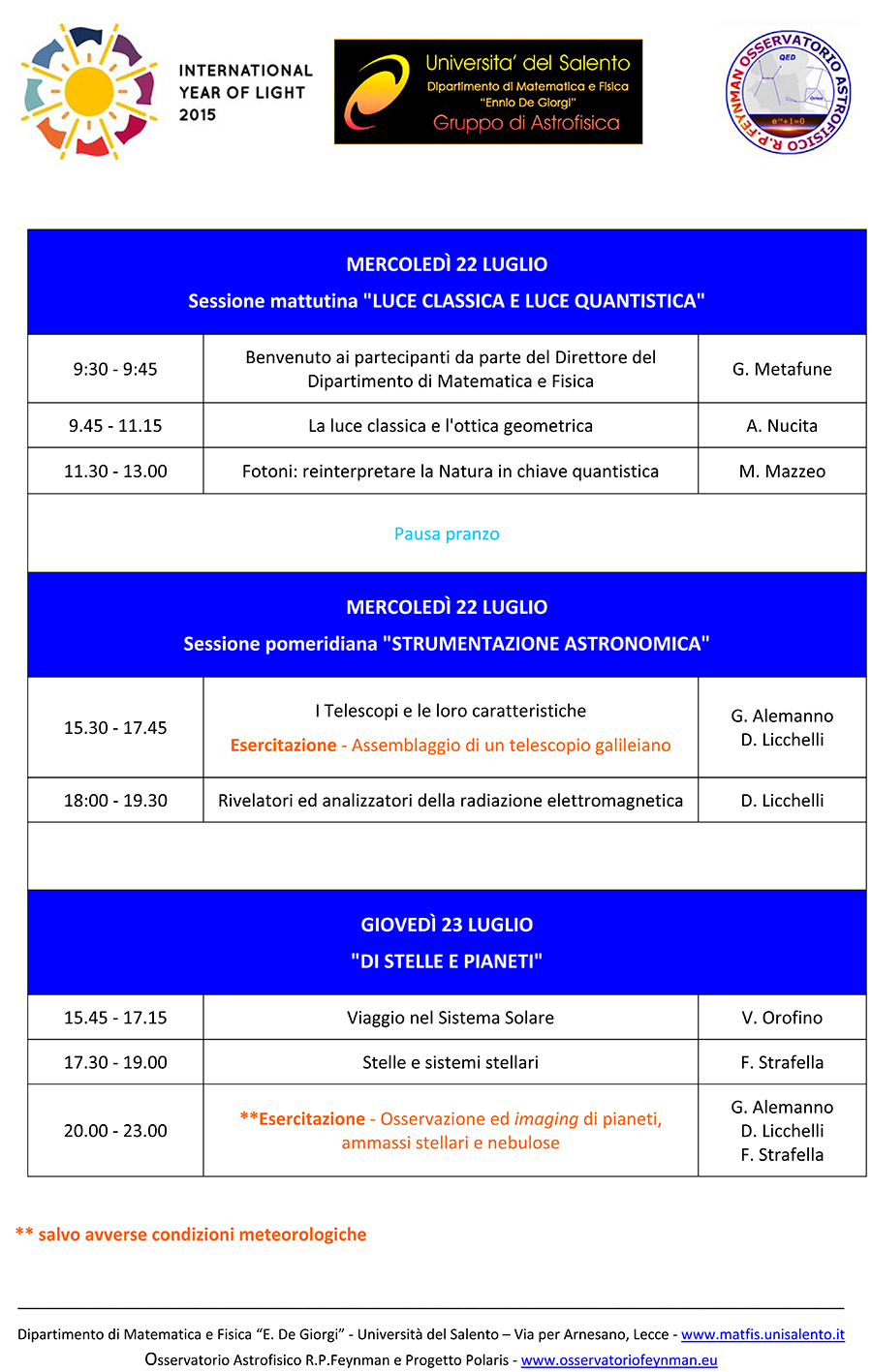 Scuola Estiva di Astronomia 2015