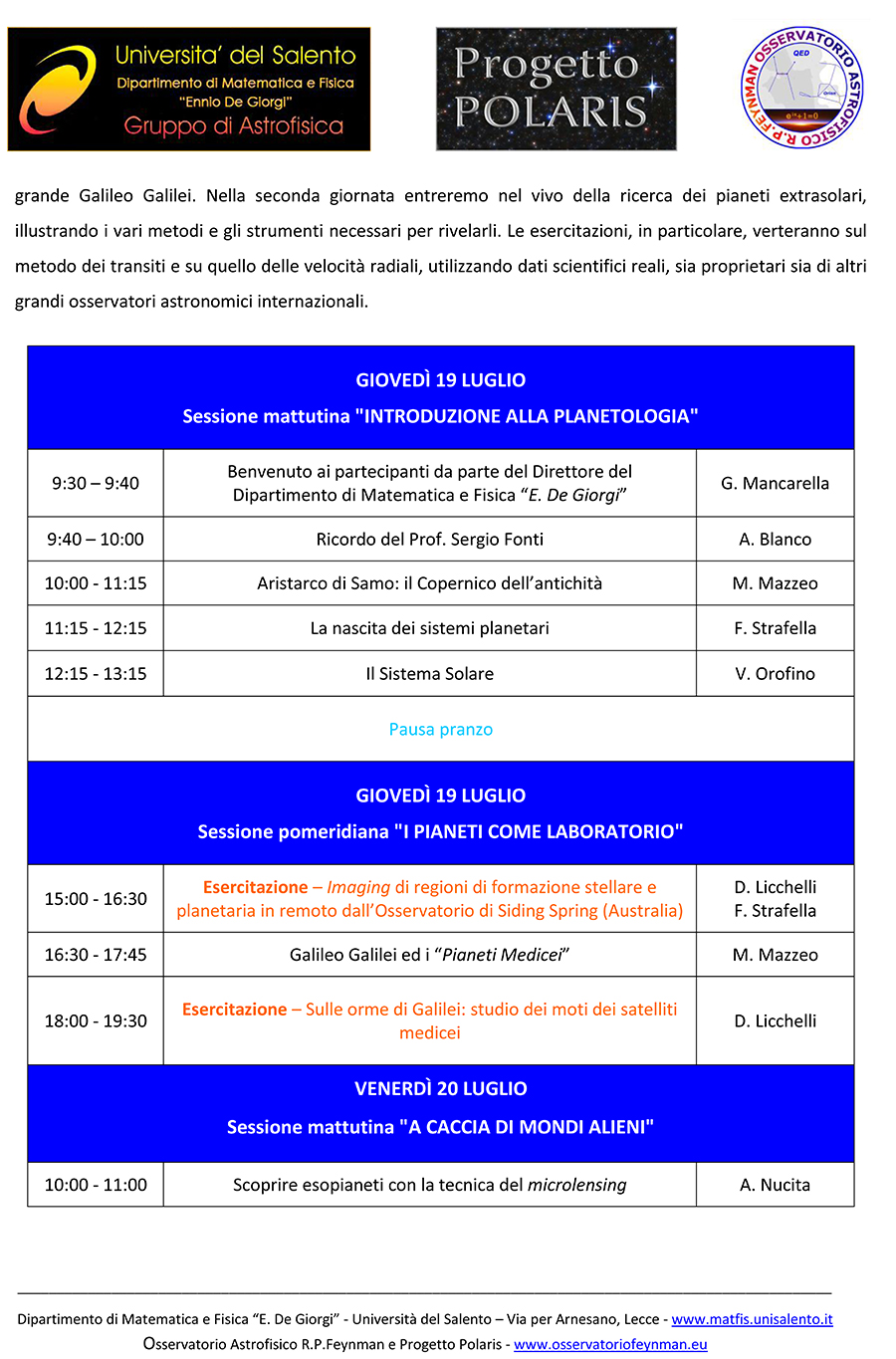 Scuola Estiva di Astronomia 2018